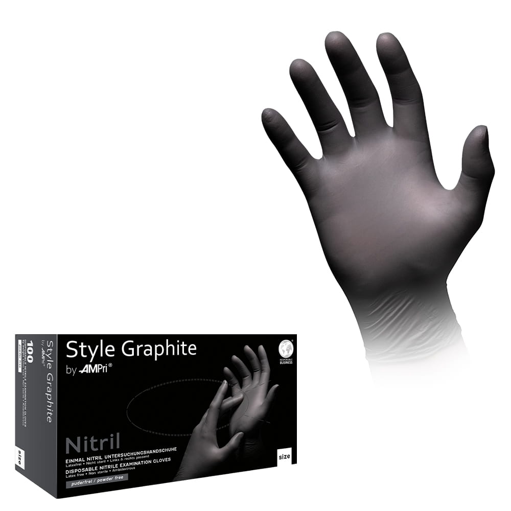 Nitrilhandschuhe, anthrazit, Größe XS, puderfrei, Style GRAPHITE by Ampri