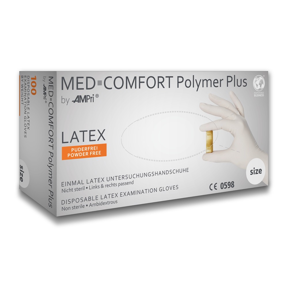 Latexhandschuhe, hellbeige, beige, Größe XS, puderfrei, Med-Comfort Polymer Plus