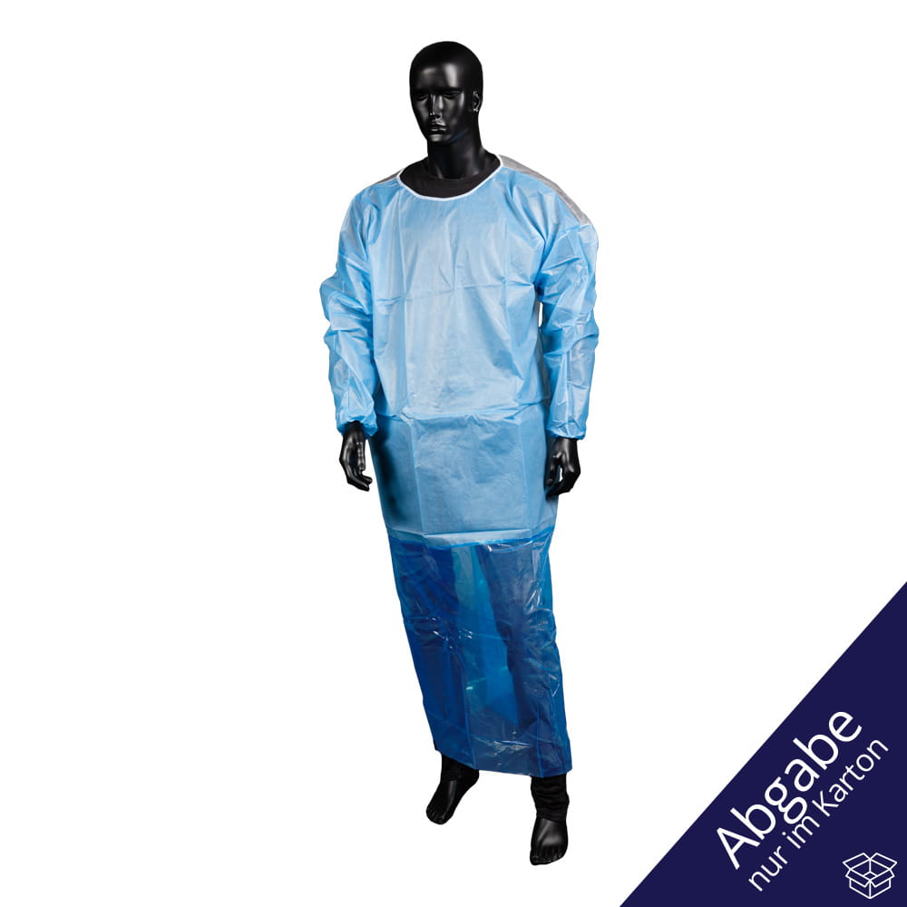 Polypropylen Vlieskittel mit angenähter Schürze, blau, Med-Comfort