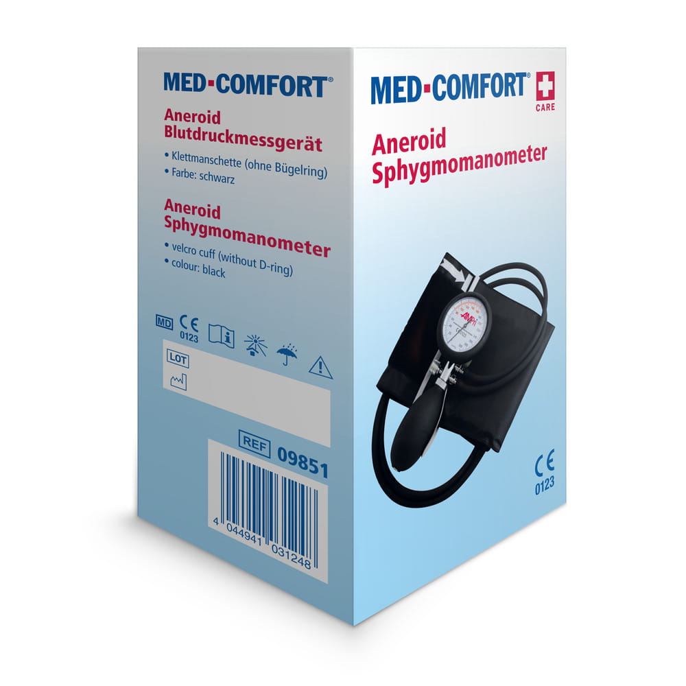 Oberarm Aneroid Blutdruckmessgerät, schwarz, mit Klettmanschette, Med-Comfort