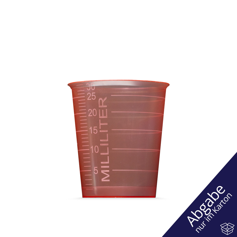 PP Medizinbecher, Farbe rot, 30 ml, graduiert