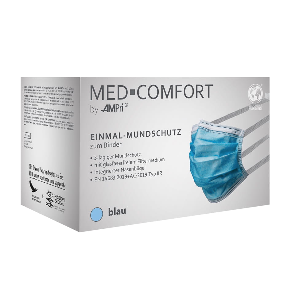 OP Maske zum Binden, blau, Typ IIR, Med-Comfort