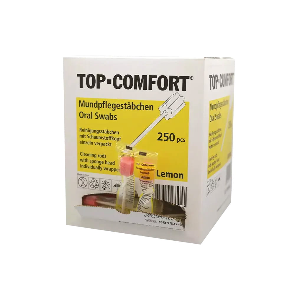 PP Mundpflegestäbchen mit PU Schwamm, 100 mm, Geschmack Lemon, Kopf rosa, Top-Comfort PP Mundpflegestäbchen mit PU Schwamm, 100 mm, Geschmack Lemon, Kopf rosa, Top-Comfort