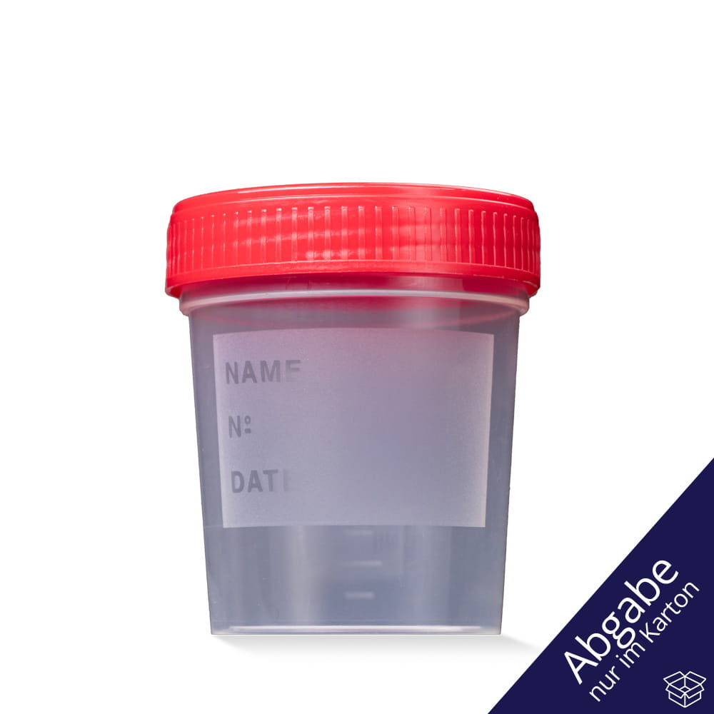 PP Urinsammelbehälter mit Schraubdeckel, 100 ml, Farbe transparent, milchig, rot, 500 Becher mit Deckel