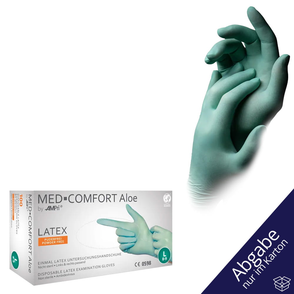 Latexhandschuhe, mintgrün, grün, Größe S, puderfrei, Med-Comfort Aloe