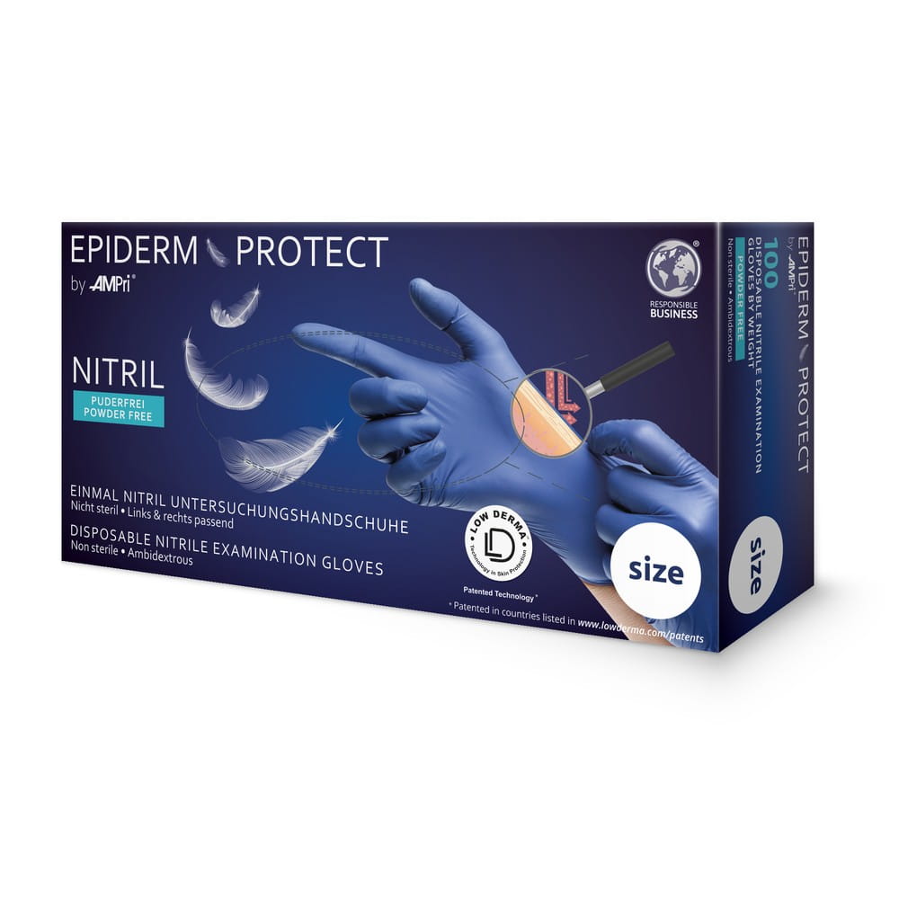 Nitrilhandschuhe, metallblau, blau, Größe S, puderfrei, Epiderm Protect by Med-Comfort