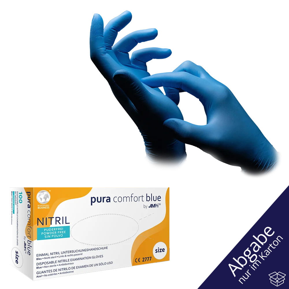 Nitrilhandschuhe, blau, Größe M, puderfrei, Puracomfort blue