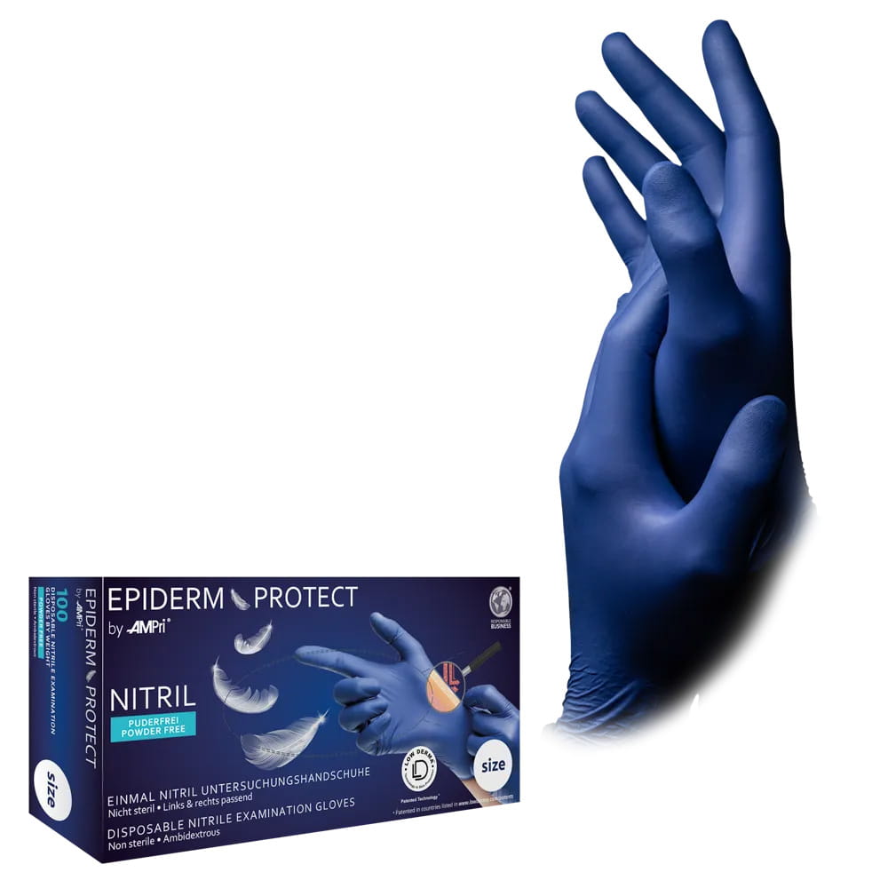 Nitrilhandschuhe, metallblau, blau, Größe M, puderfrei, Epiderm Protect by Med-Comfort Nitrilhandschuhe, metallblau, blau, Größe M, puderfrei, Epiderm Protect by Med-Comfort
