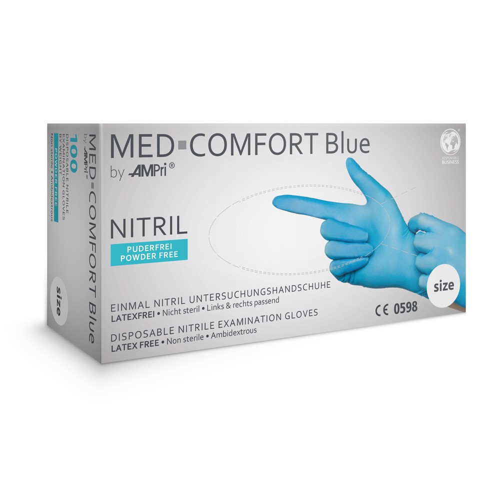 Nitrilhandschuhe, blau, Größe M, puderfrei, Med-Comfort blue