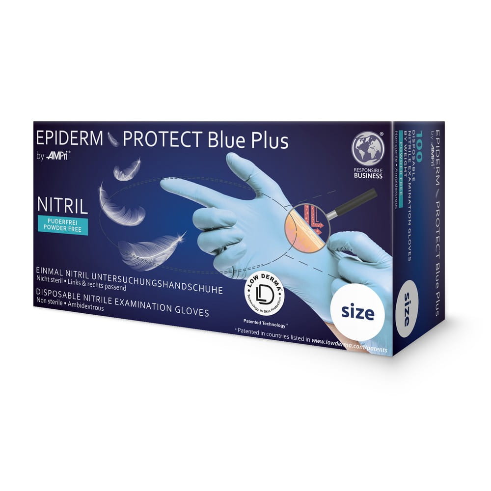 Nitrilhandschuhe, hellblau, blau, Größe M, puderfrei, Epiderm Protect Blue Plus by Med-Comfort