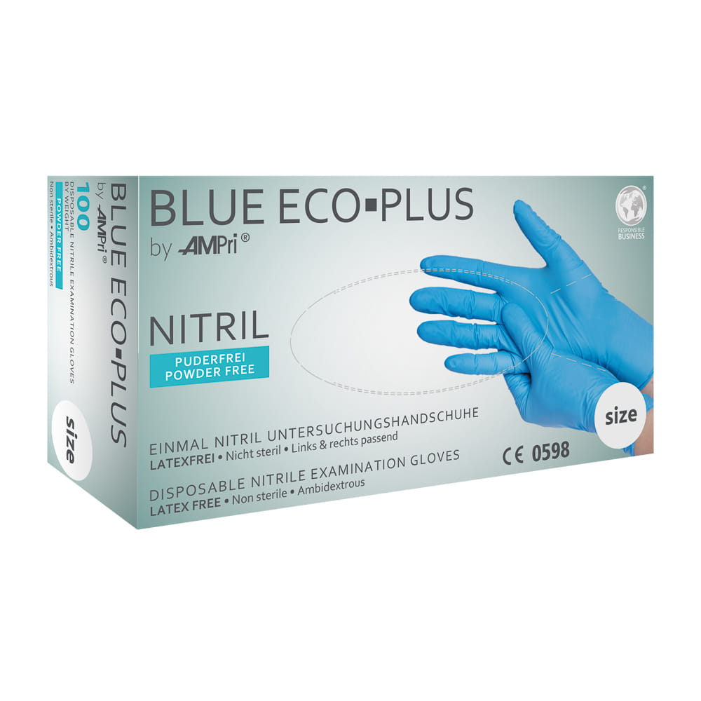 Nitrilhandschuhe, blau, Größe L, puderfrei, blue Eco-Plus Nitrilhandschuhe, blau, Größe L, puderfrei, blue Eco-Plus