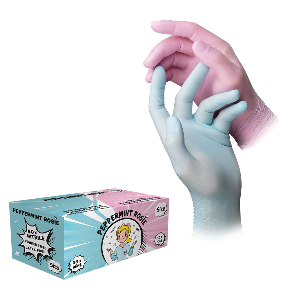 Nitrilhandschuhe, Farbenmix mint & rosa, Größe M, puderfrei, STYLE Peppermint Rosie
