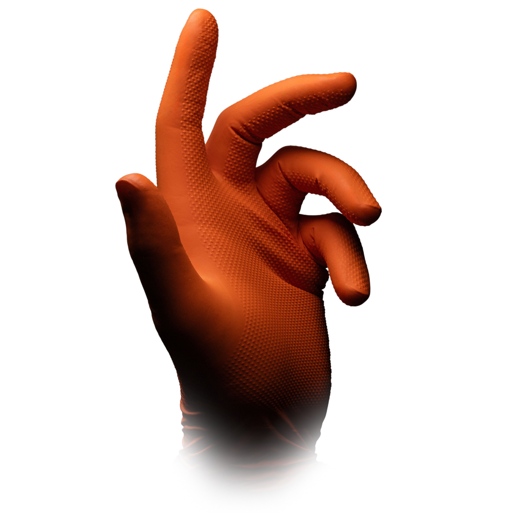 Extreme Grip Einmalhandschuh aus Nitril, Größe M, orange, ALPHA: extra griffigen und chemikalienbeständigen Arbeitsschutzhandschuh aus Nitril und für den Lebensmittelbereich geeignet als PSA kaufen