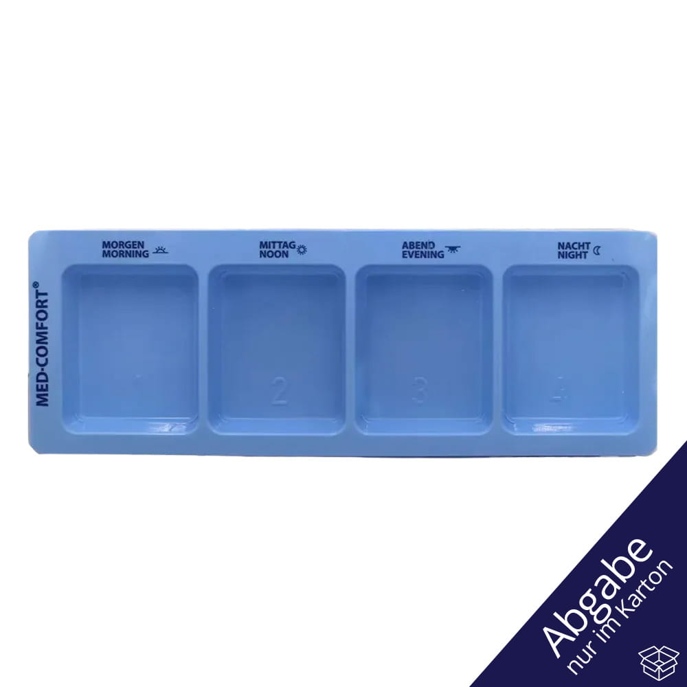PP Einweg Medikamentendispenser, 4 Fächer, 22 x 8 x 2 cm, blau, Med-Comfort