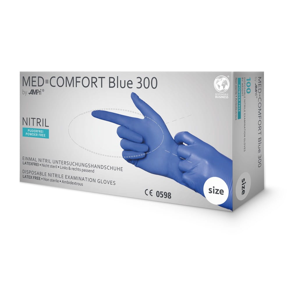 Lange Nitrilhandschuhe, blau, Größe S, puderfrei, Med-Comfort blue 300