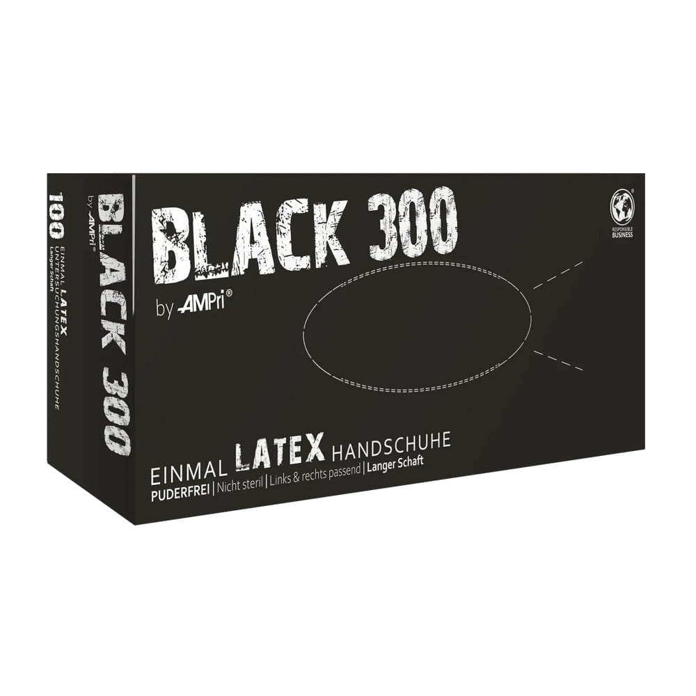 Latexhandschuhe mit Überlänge schwarz, Größe XL, puderfrei, Black 300 Latex Latexhandschuhe mit Überlänge schwarz, Größe XL, puderfrei, Black 300 Latex