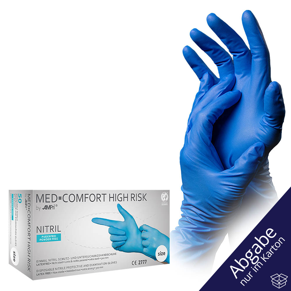 MED-COMFORT HIGH RISK, Nitril-Chemikalienschutzhandschuh, puderfrei, blau, Gr. M