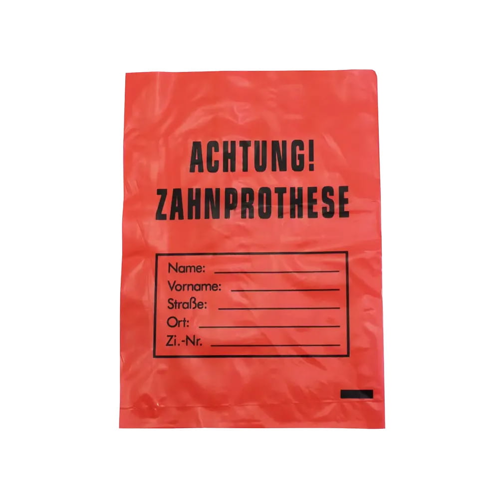LDPE Zahnprothesenbeutel, Farbe rot, 17 x 24 cm LDPE Zahnprothesenbeutel, Farbe rot, 17 x 24 cm