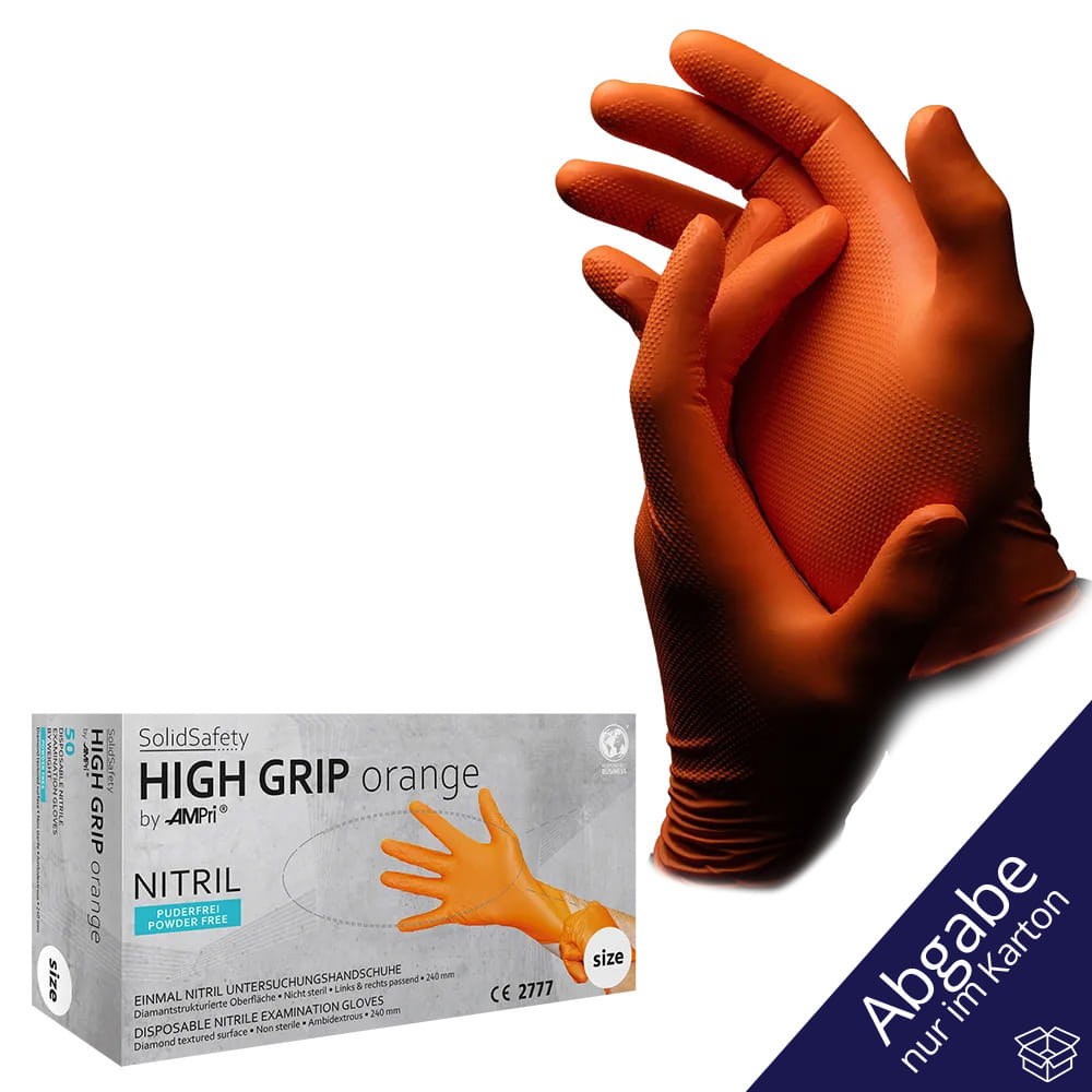 High Grip Einmalhandschuh aus Nitril, Größe XL, orange, SolidSafety