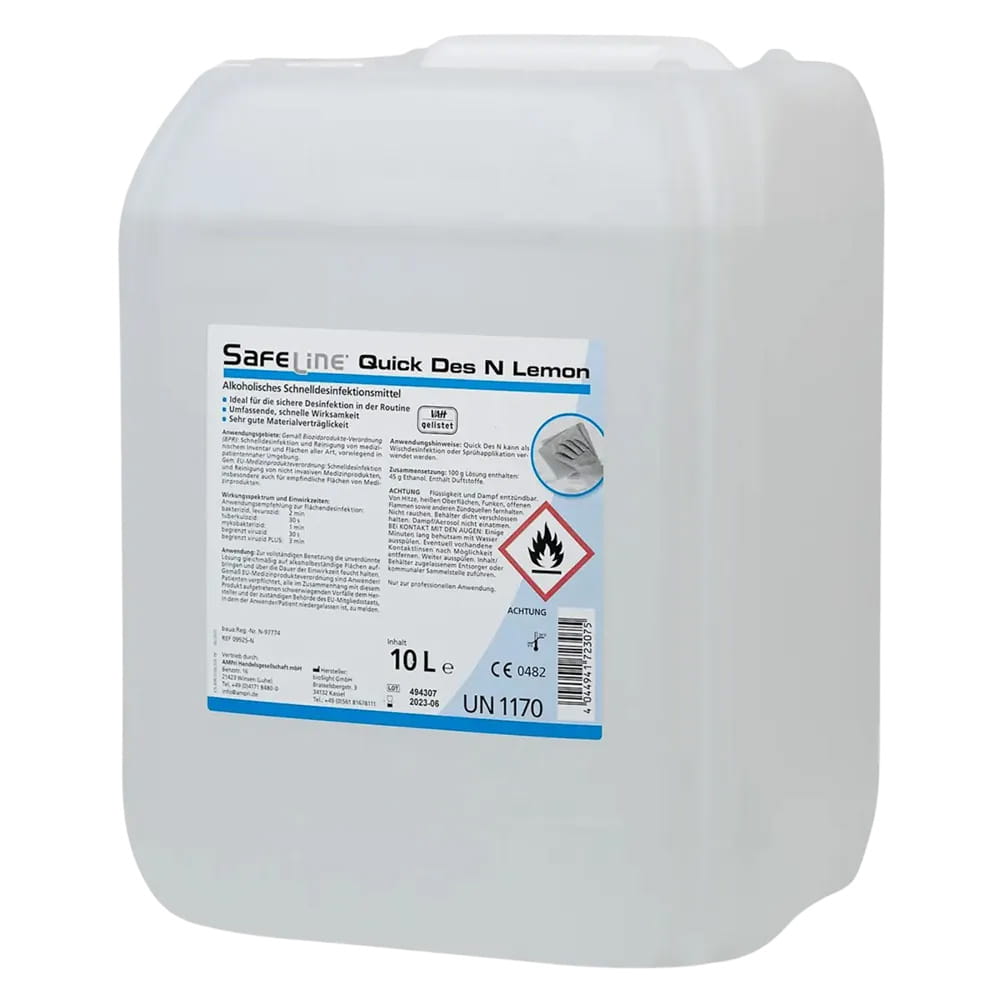 Schnelldesinfektion, 10 l, lemon, Safeline Quick Des N Schnelldesinfektion, 10 l, lemon, Safeline Quick Des N