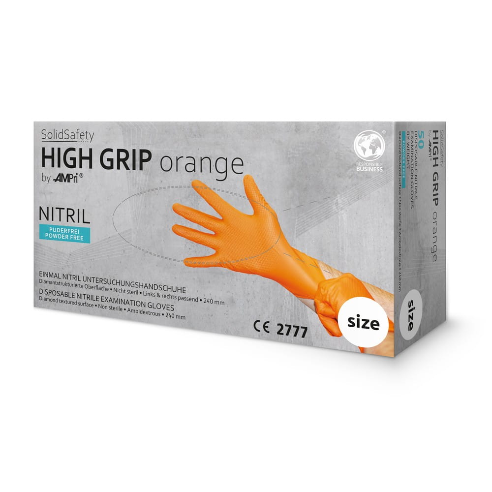 High Grip Einmalhandschuh aus Nitril, Größe XL, orange, SolidSafety