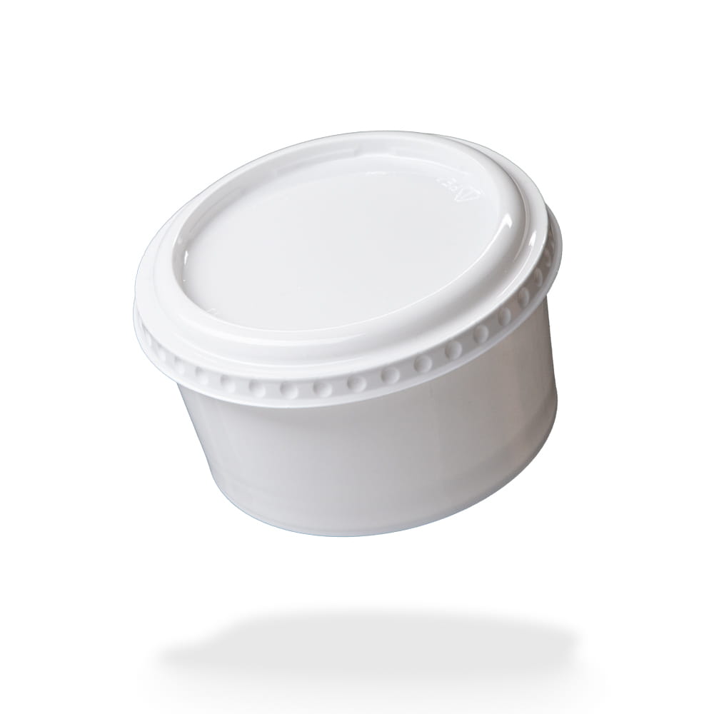 Einmal Zahnprothesenbecher mit Deckel, weiß, Füllmenge 250 ml