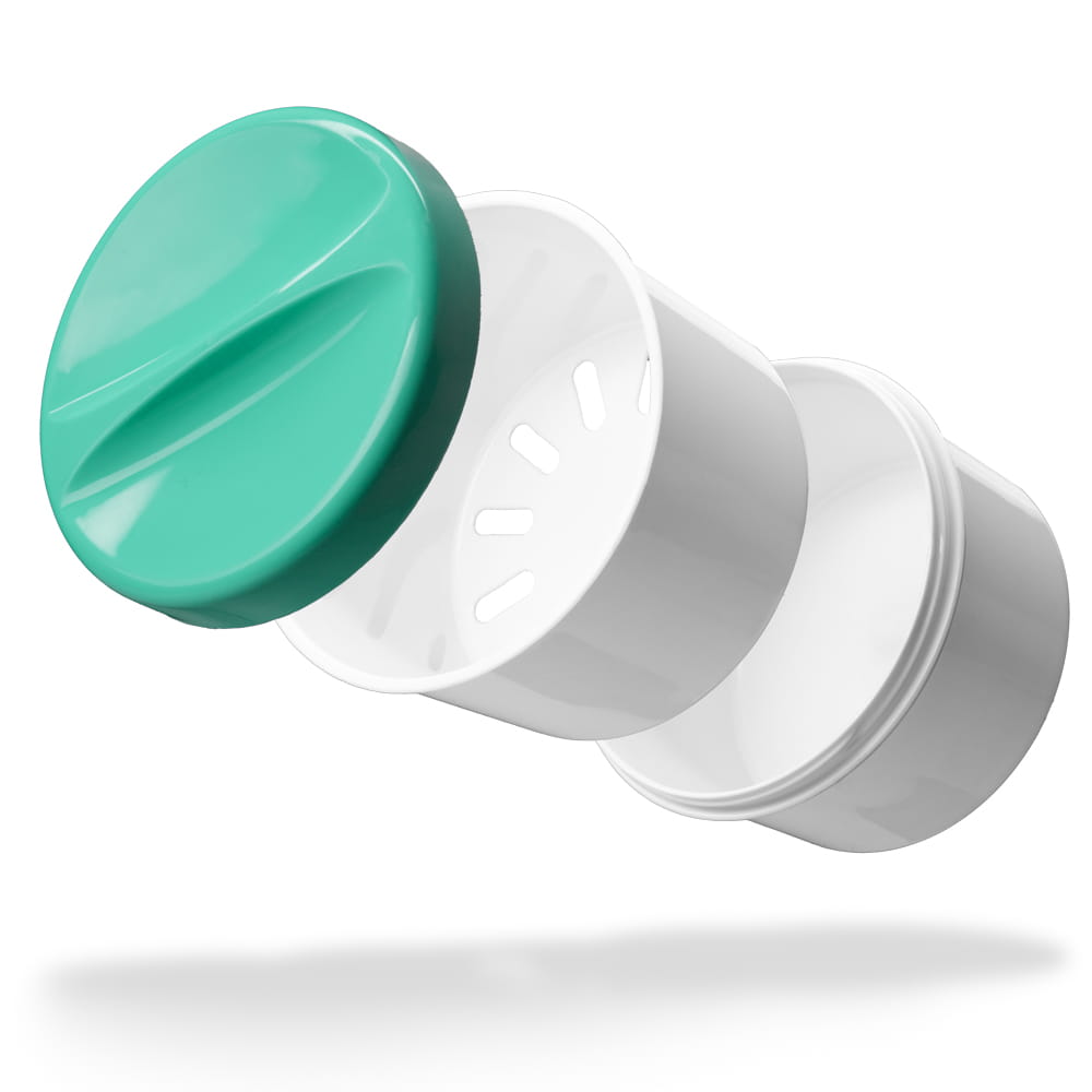 PP Einweg Zahnprothesenbecher, weiß, grün, 250 ml Füllmenge