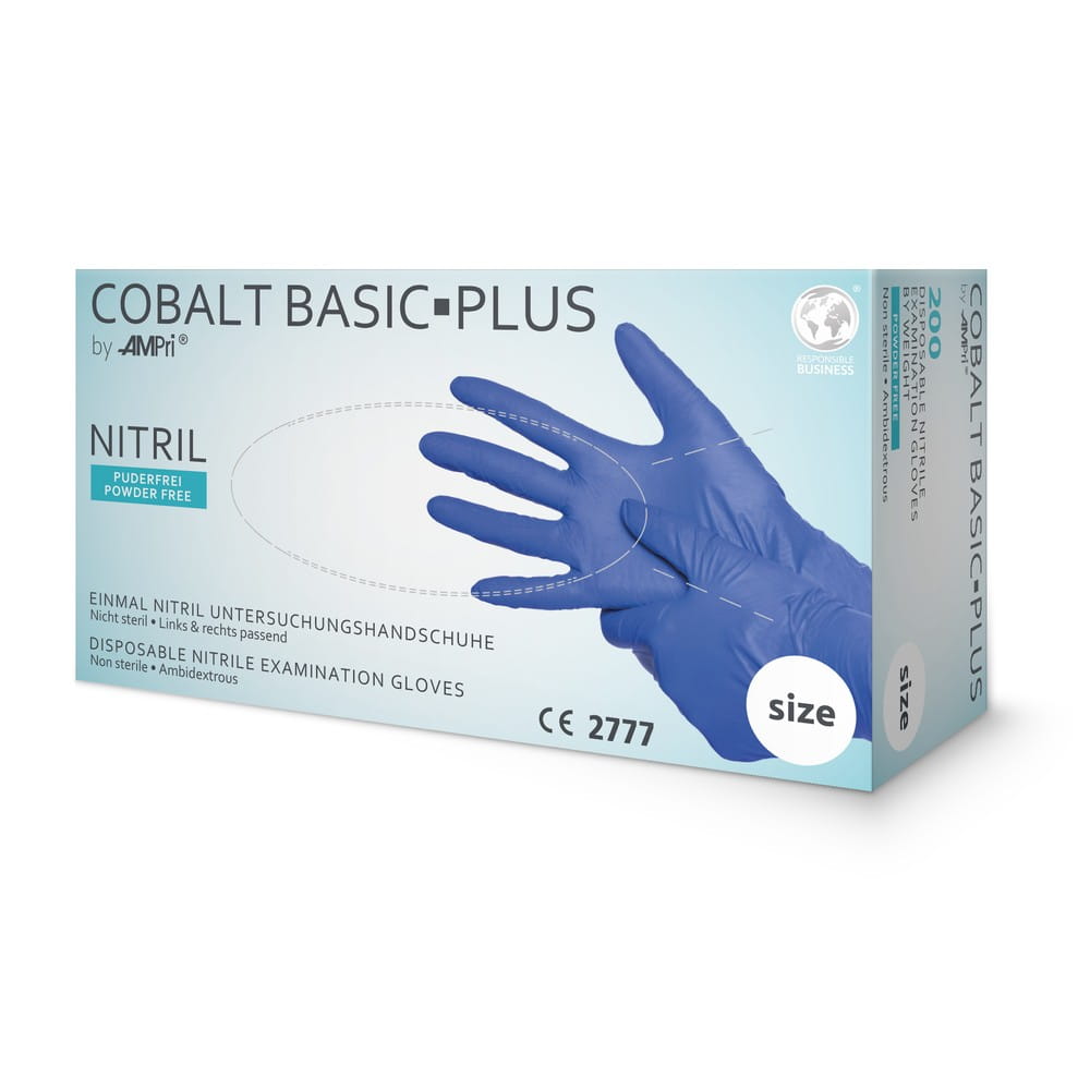 Nitrilhandschuhe, kobaltblau, blau, 200 Stück/Box, Größe L, puderfrei, Cobalt Basic-Plus