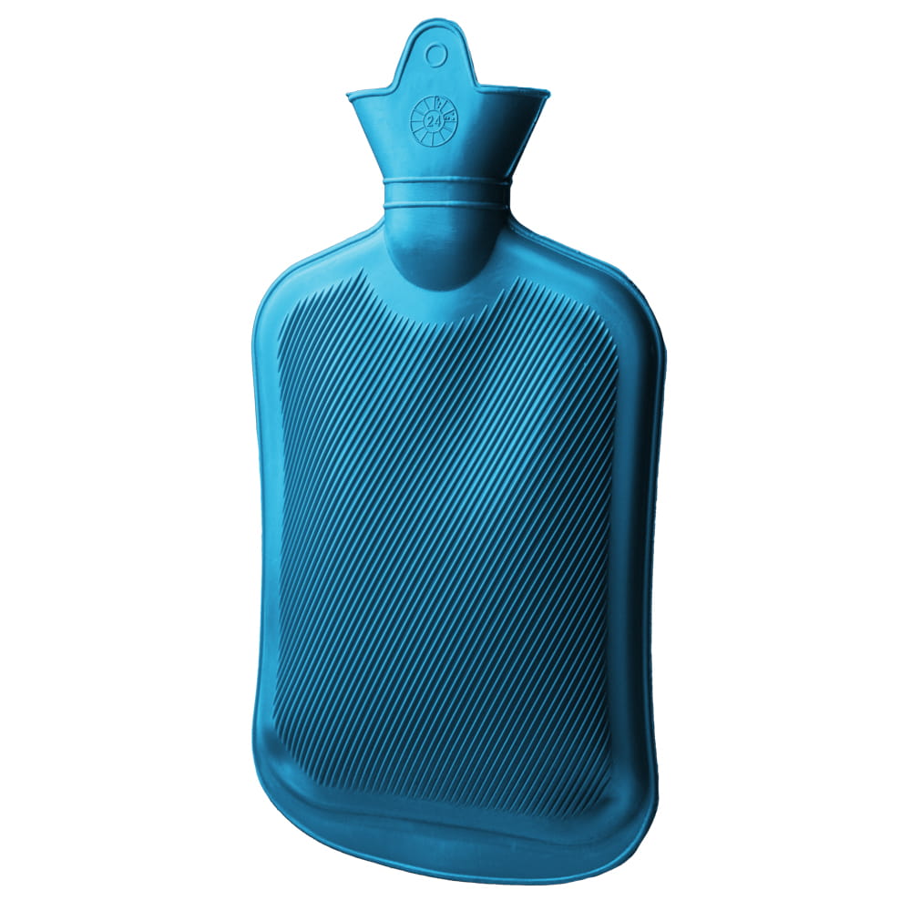 Wärmflasche, blau, Gummi, mit Schraubverschluss