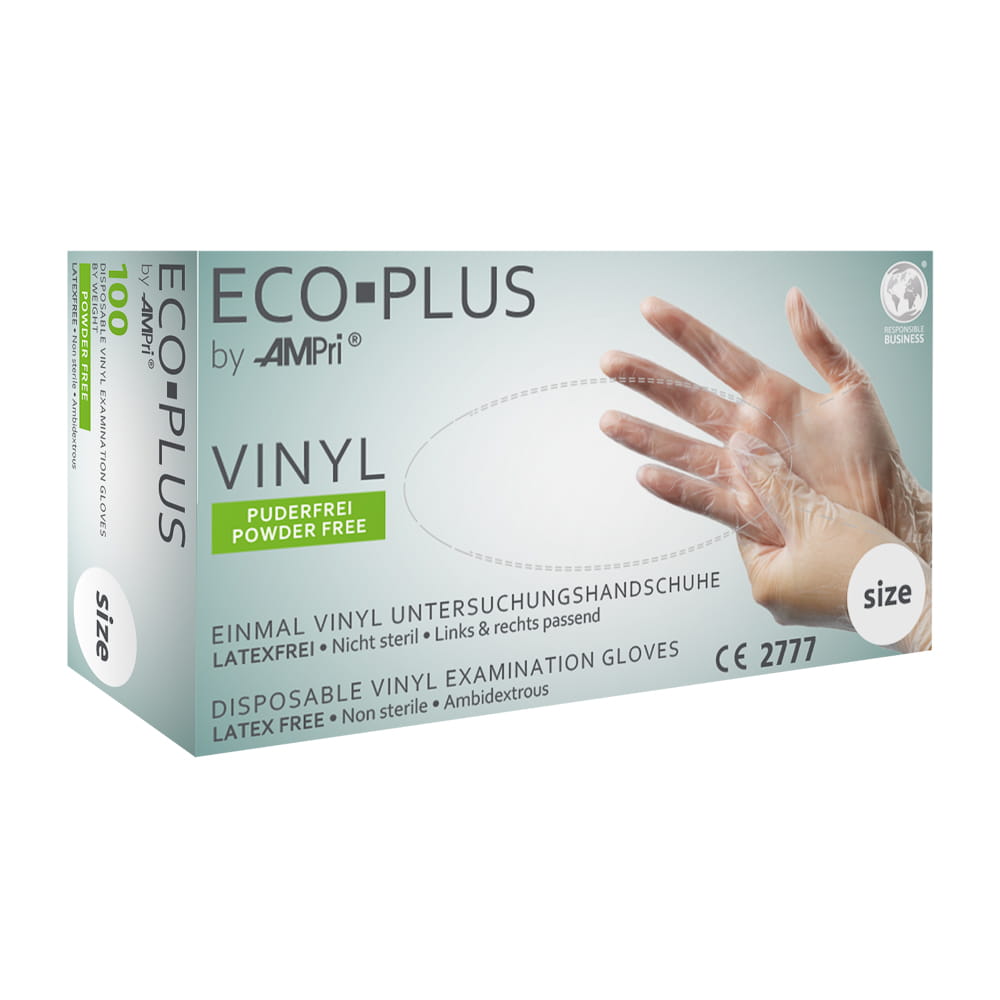 Vinylhandschuhe, weiß, Größe L, puderfrei, Eco-Plus Vinylhandschuhe, weiß, Größe L, puderfrei, Eco-Plus