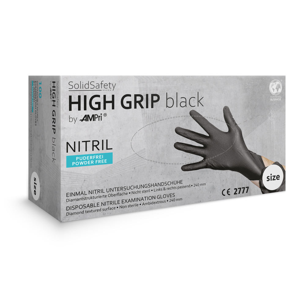 High Grip Einmalhandschuh aus Nitril, Größe XXL, schwarz, SolidSafety