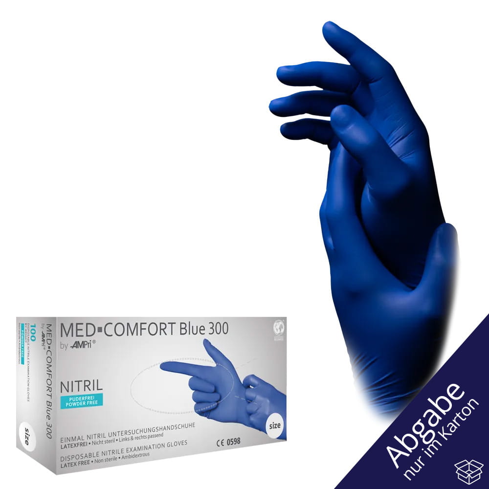 Lange Nitrilhandschuhe, blau, Größe M, puderfrei, Med-Comfort blue 300