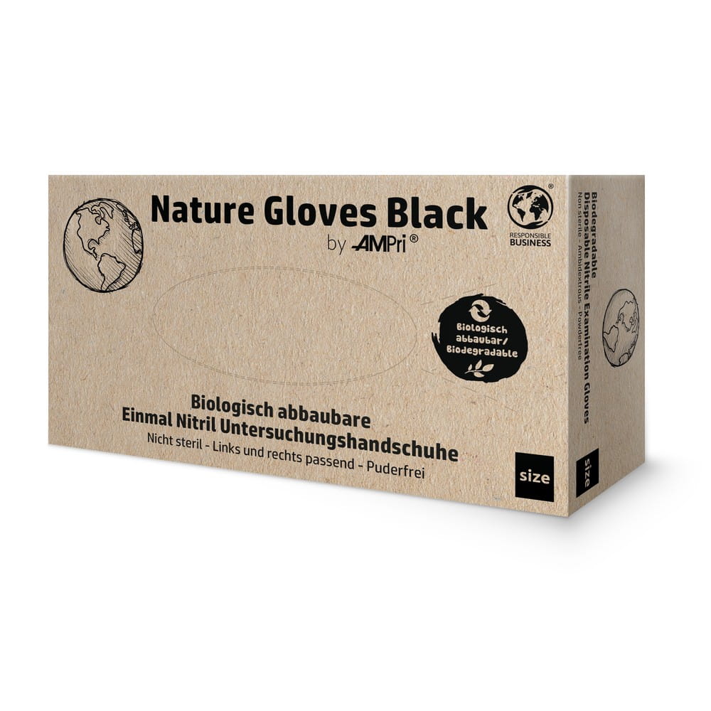 Nitrilhandschuhe, schwarz, Größe S, puderfrei, Nature Gloves by Ampri