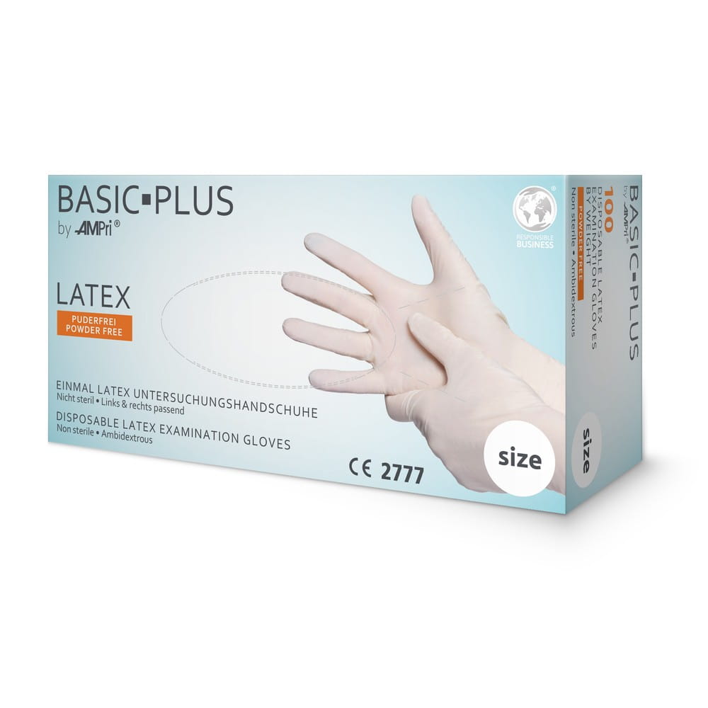 Latexhandschuhe, weiß, Größe M, puderfrei, Basic-Plus