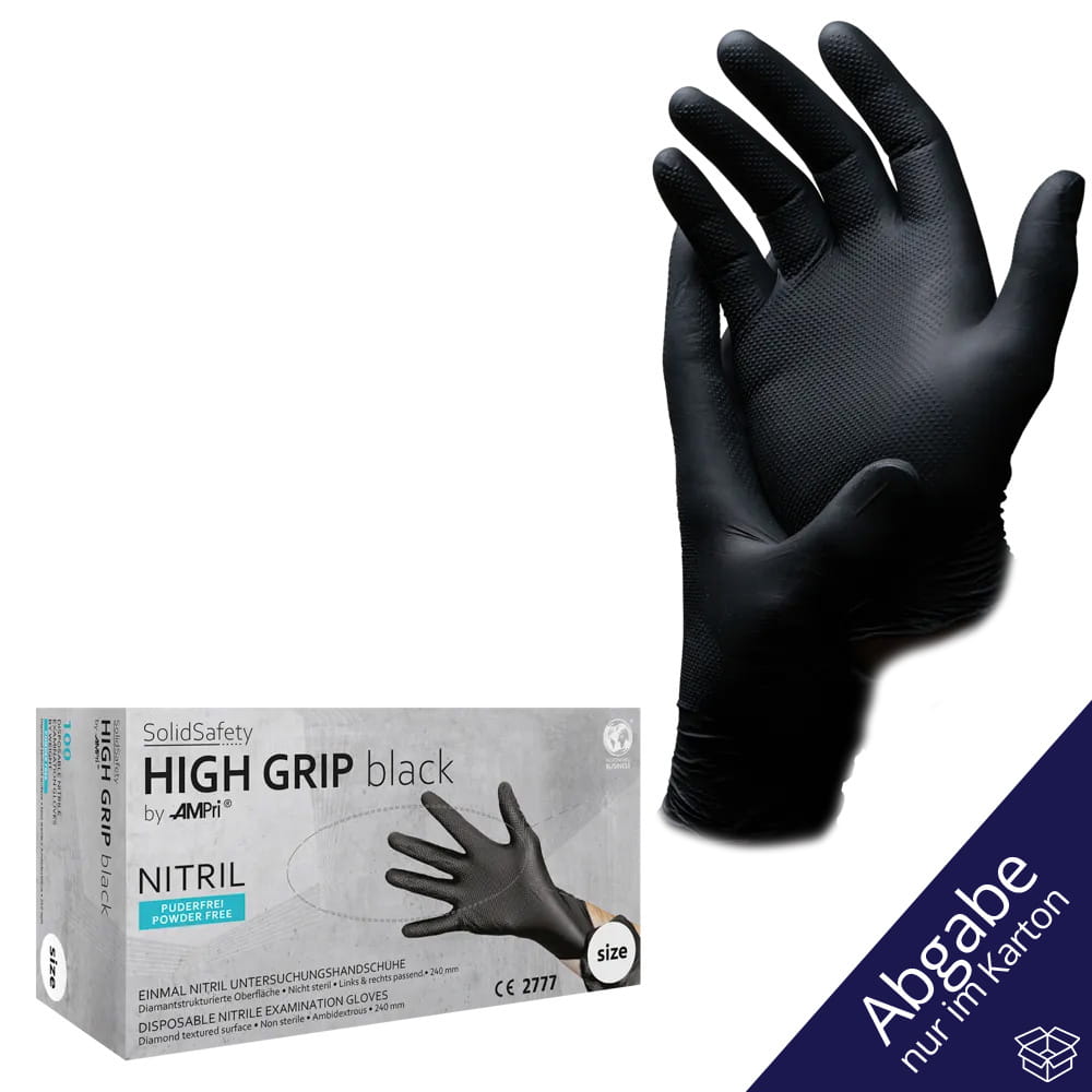 High Grip Einmalhandschuh aus Nitril, Größe XXL, schwarz, SolidSafety