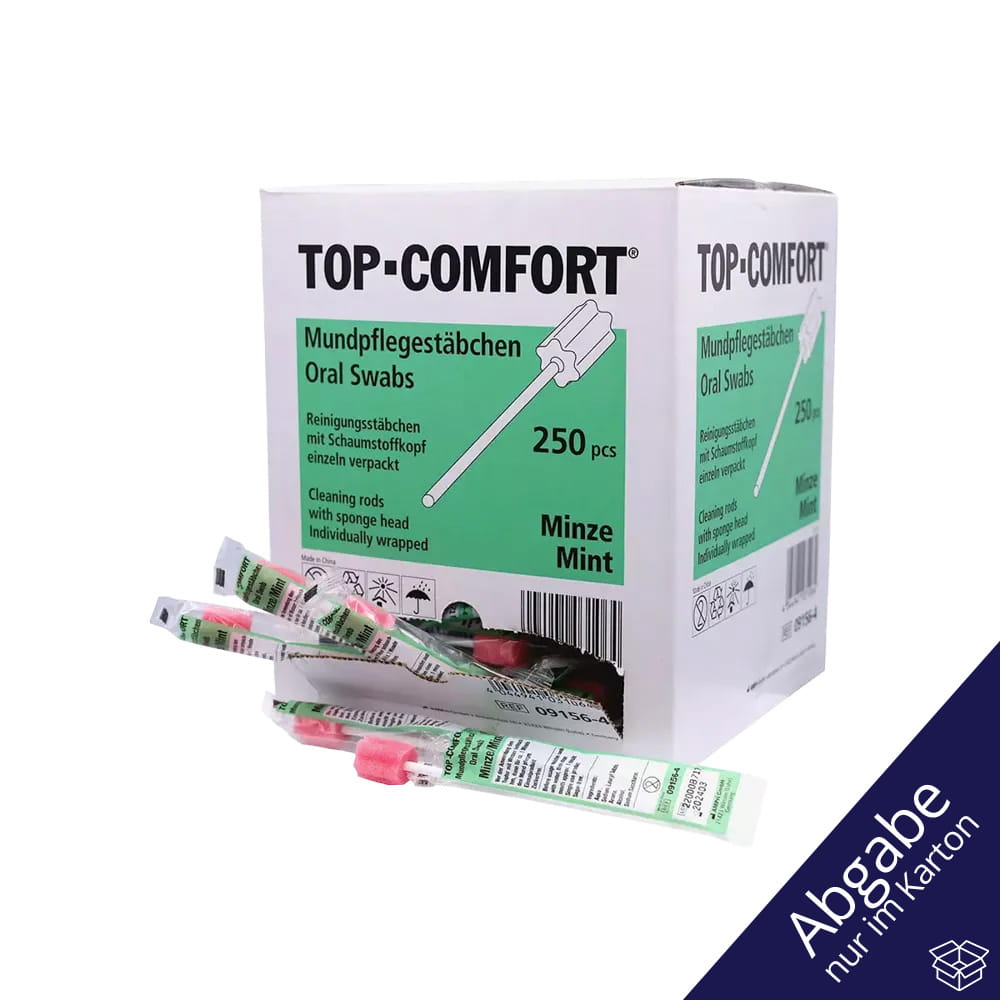 PP Mundpflegestäbchen mit PU Schwamm, 100 mm, Geschmack Minze, Kopf rosa, Top-Comfort