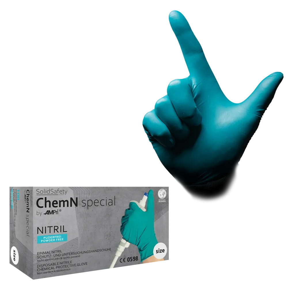 Einmalhandschuhe aus Nitril, Größe S, grün, Solidsafety Chemn Special Einmalhandschuhe aus Nitril, Größe S, grün, Solidsafety Chemn Special