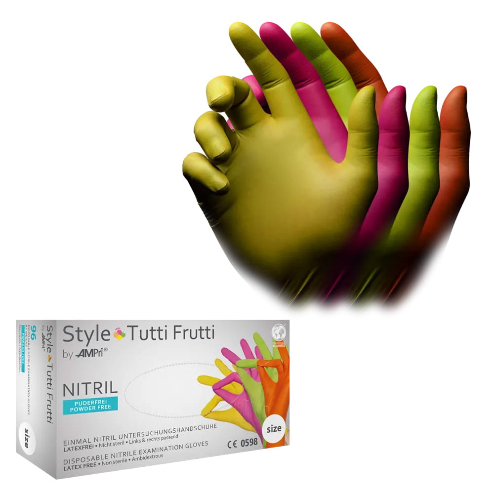 Nitrilhandschuhe, bunt, Farbenmix, Größe M, puderfrei, Style tutti frutti by Med-Comfort Nitrilhandschuhe, bunt, Farbenmix, Größe M, puderfrei, Style tutti frutti by Med-Comfort
