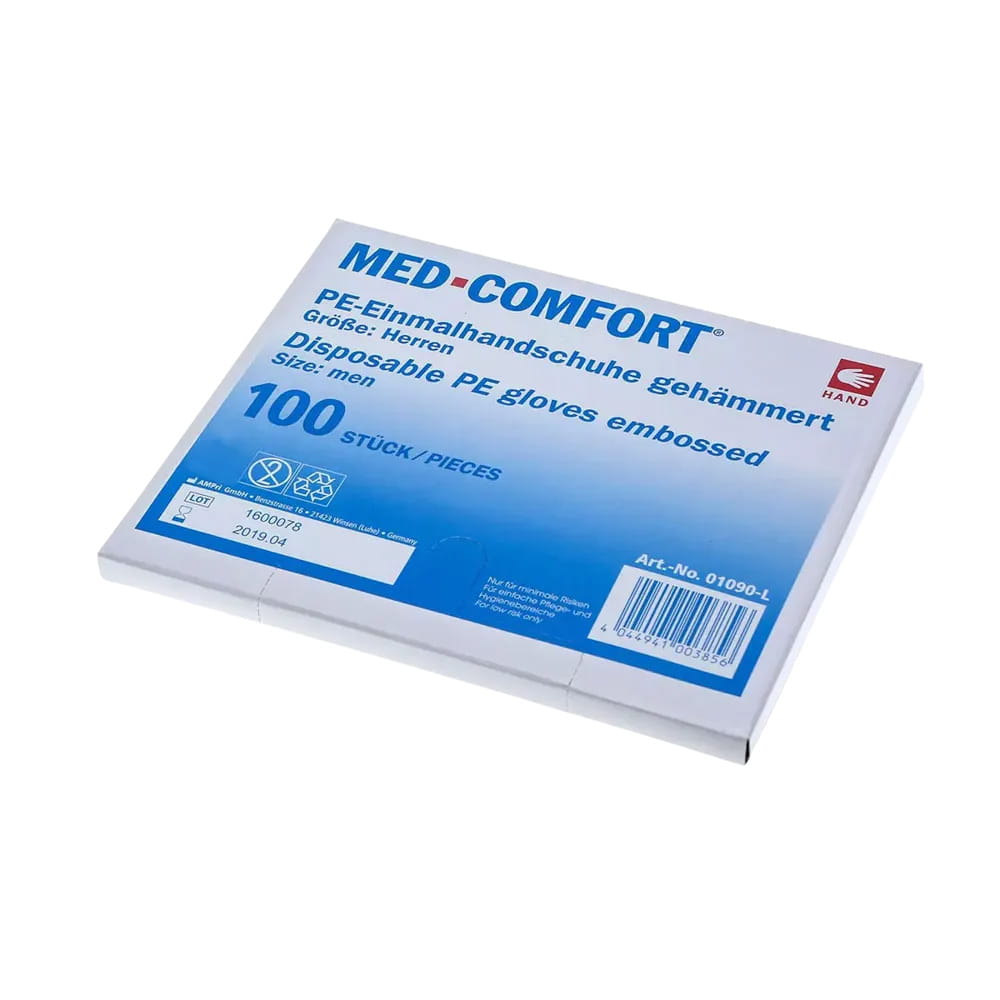 PE Handschuh, transparent, milchig, Größe L (Herren), gehämmert, Med-Comfort PE Handschuh, transparent, milchig, Größe L (Herren), gehämmert, Med-Comfort