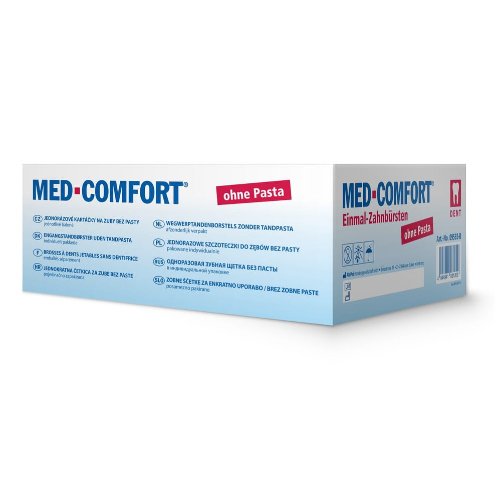Dental PS Einmalzahnbürste ohne Zahnpasta, Farbe blau, 15 x 2,6 cm, Med-Comfort