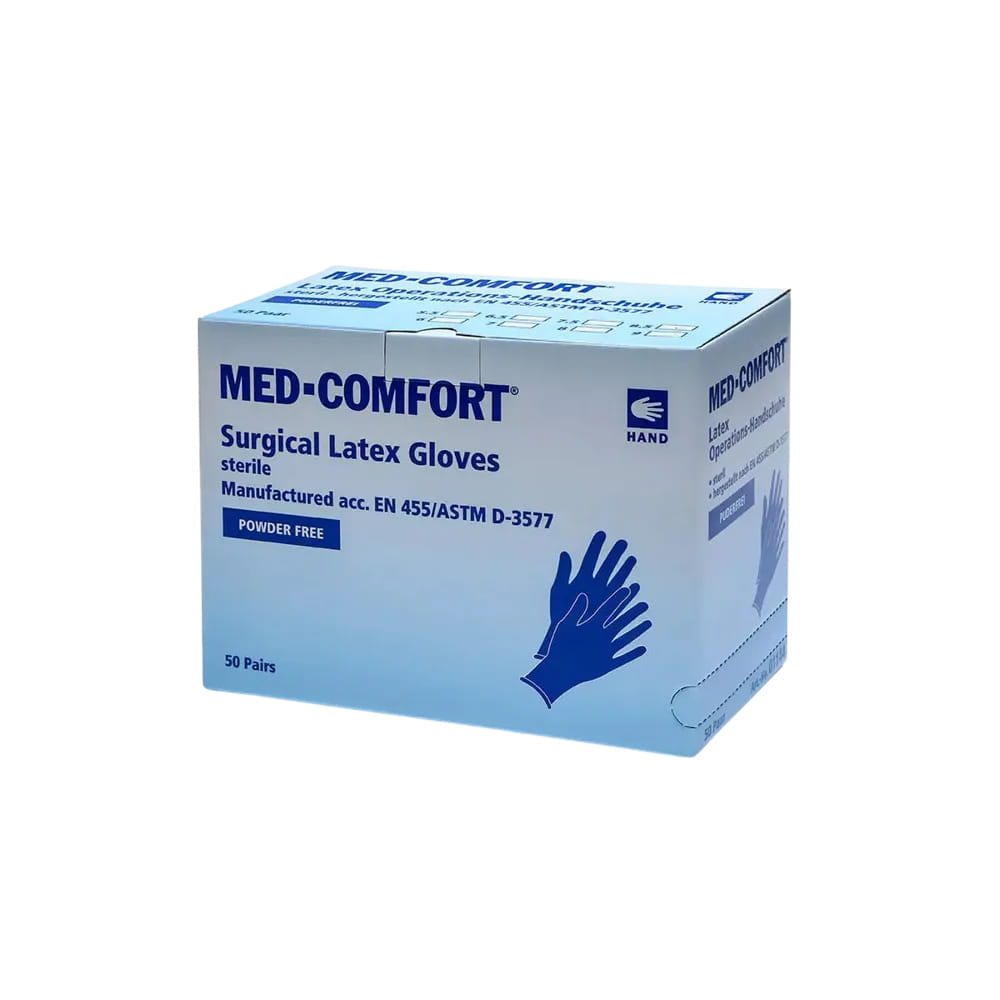OP-Handschuhe, Latex Einmalhandschuhe, puderfrei, weiß, Gr. 8,5, Med-Comfort OP-Handschuhe, Latex Einmalhandschuhe, puderfrei, weiß, Gr. 8,5, Med-Comfort