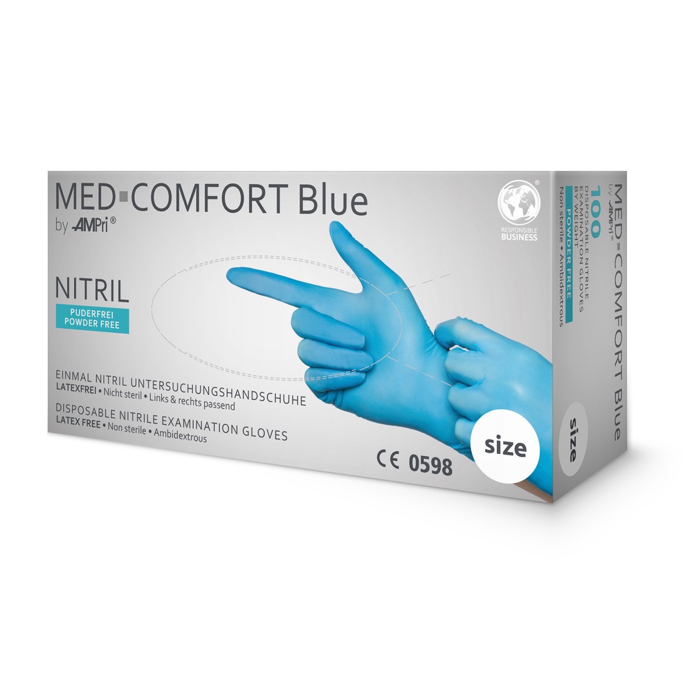 Nitrilhandschuhe, blau, Größe M, puderfrei, Med-Comfort blue