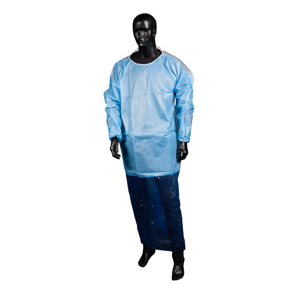 Polypropylen Vlieskittel mit angenähter Schürze, blau, Med-Comfort Polypropylen Vlieskittel mit angenähter Schürze, blau, Med-Comfort