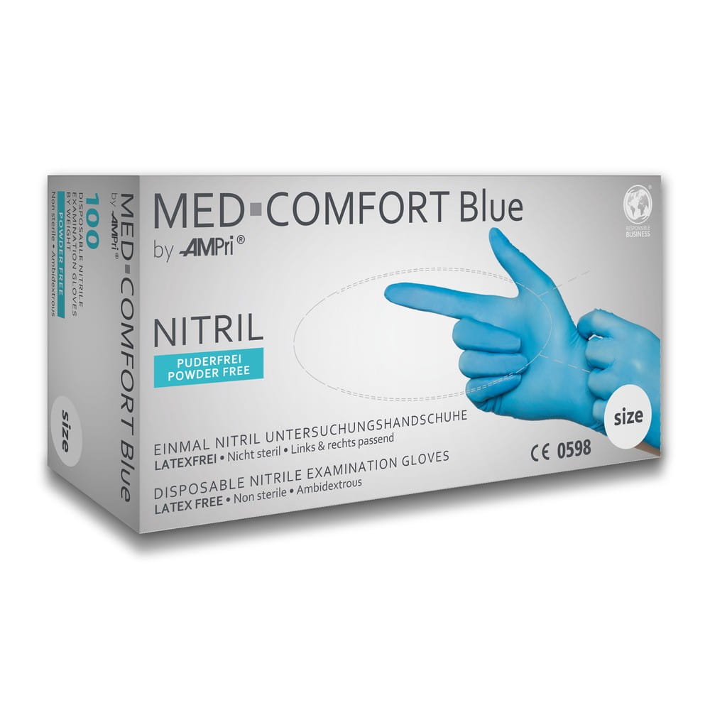 Nitrilhandschuhe, blau, Größe L, puderfrei, Med-Comfort blue