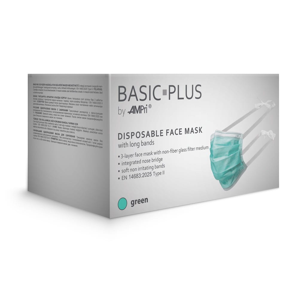 OP Maske zum Binden, grün, 3-lagig, Typ II, Basic-Plus