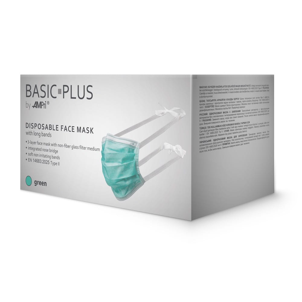 OP Maske zum Binden, grün, 3-lagig, Typ II, Basic-Plus