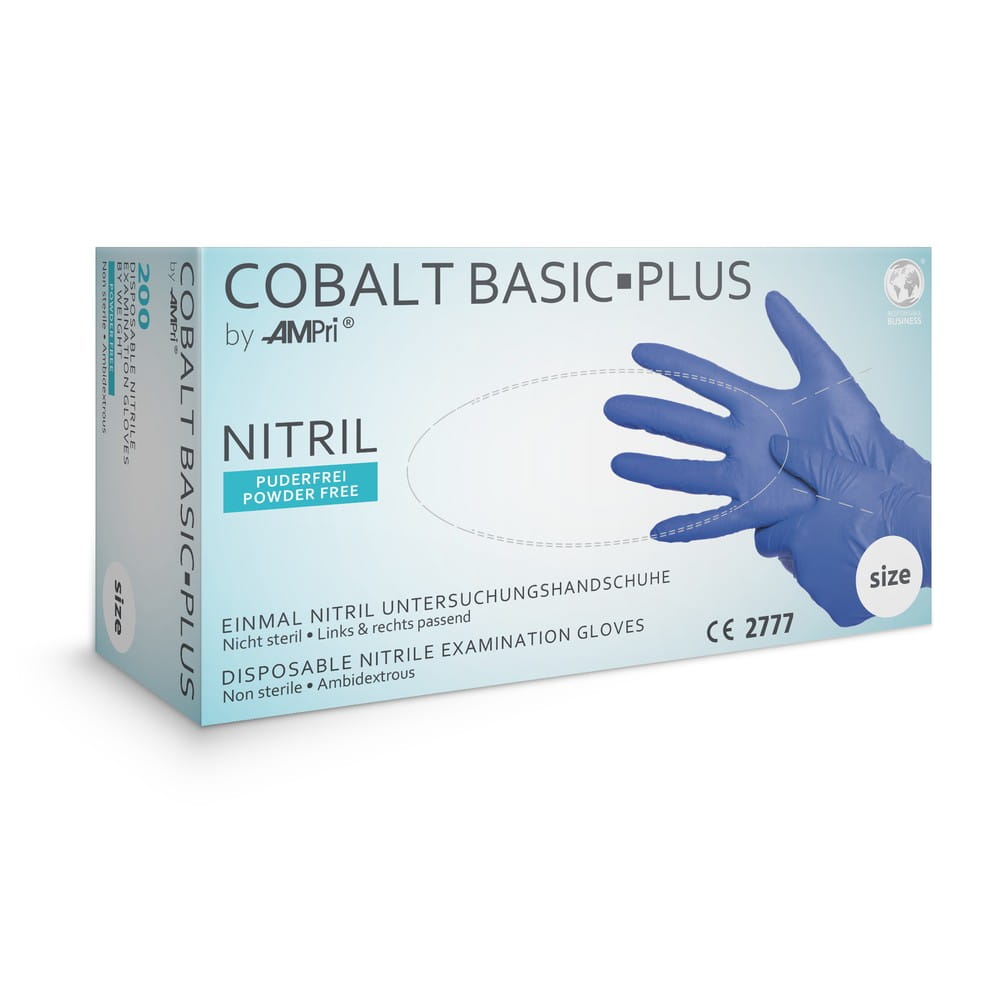 Nitrilhandschuhe, kobaltblau, blau, 200 Stück/Box, Größe L, puderfrei, Cobalt Basic-Plus