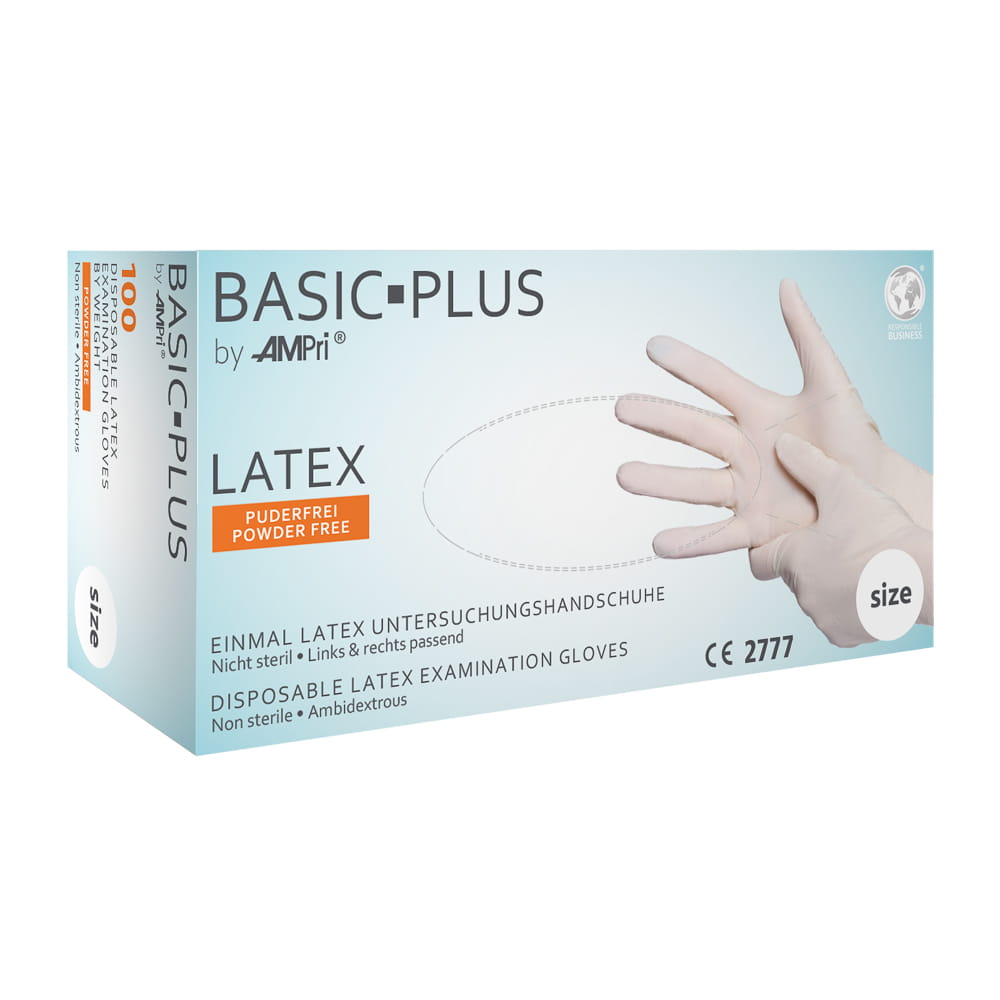 Latexhandschuhe, weiß, Größe L, puderfrei, Basic-Plus Latexhandschuhe, weiß, Größe L, puderfrei, Basic-Plus