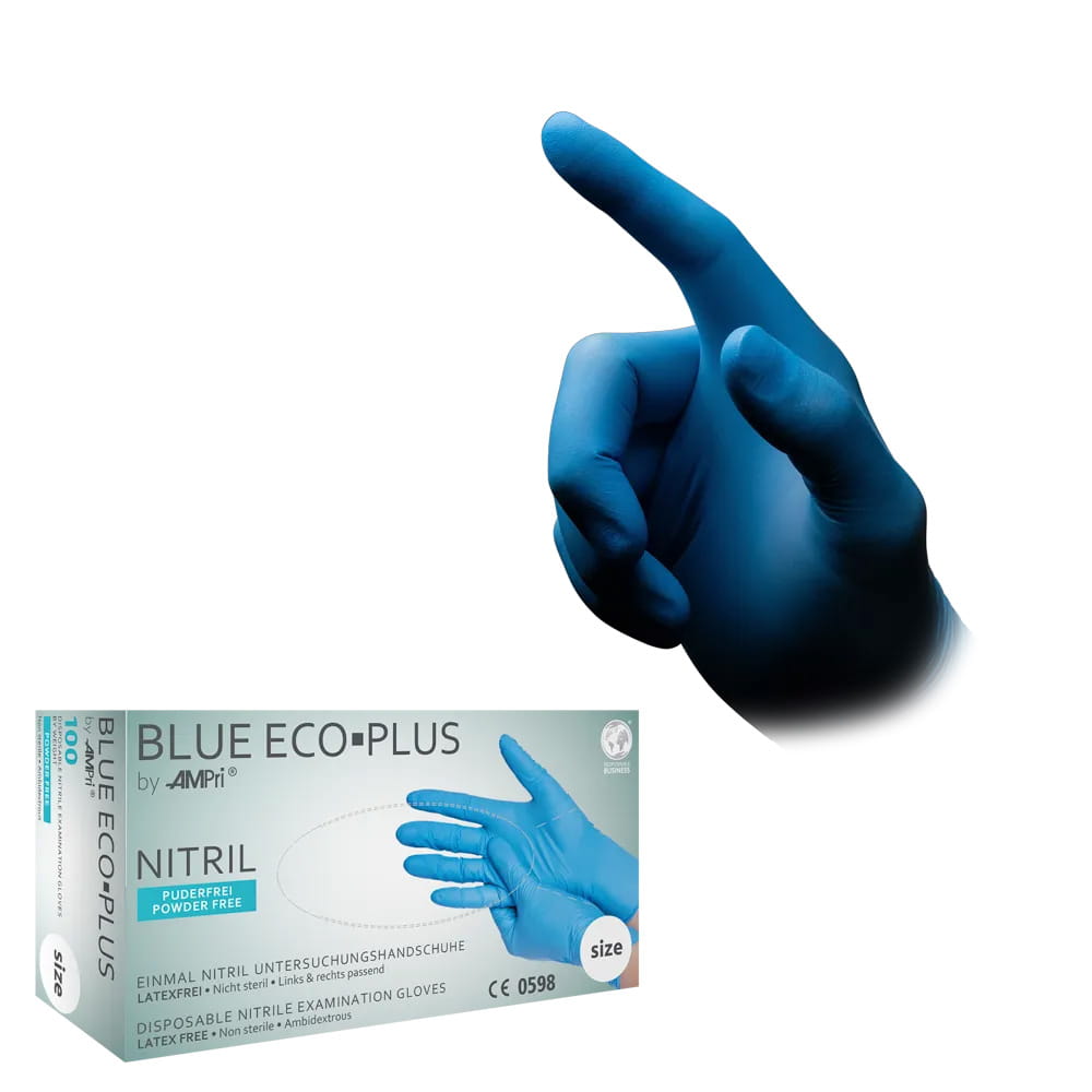 Nitrilhandschuhe, blau, Größe M, puderfrei, blue Eco-Plus Nitrilhandschuhe, blau, Größe M, puderfrei, blue Eco-Plus