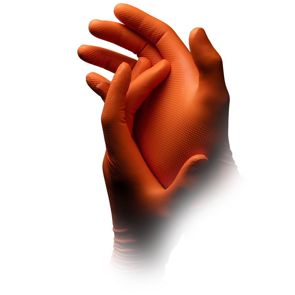 Extreme Grip Einmalhandschuh aus Nitril, Größe M, orange, ALPHA: extra griffigen und chemikalienbeständigen Arbeitsschutzhandschuh aus Nitril und für den Lebensmittelbereich geeignet als PSA kaufen